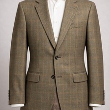 100 Wool IZOD Mens 44S Brown Houndstooth Blazer Woolmark Sport Coat suit