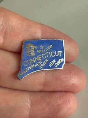 Vintage Connecticut Enamel Lapel Pin Hartford Bridgeport New Haven London Map