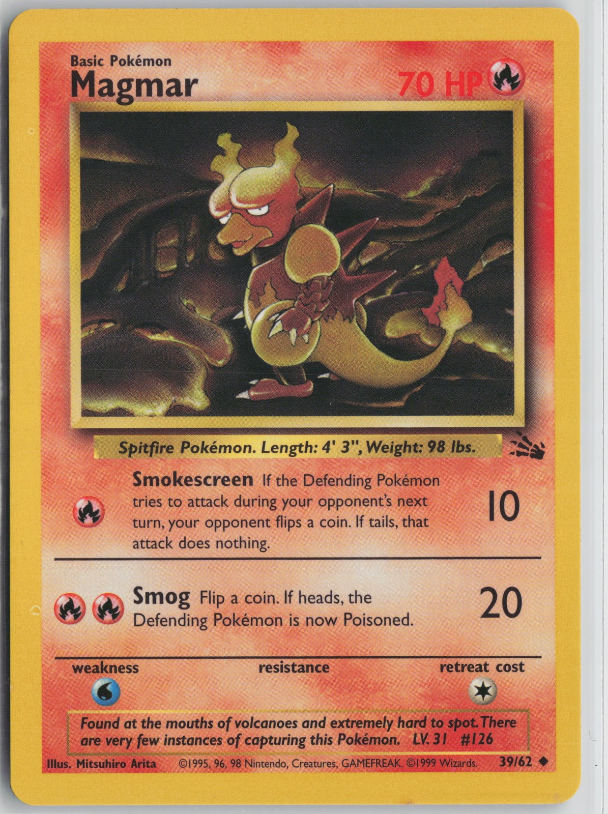 Pokemon Magmar 39/62 Fossil NM card