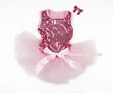 Pink Sparkle Sequins Pink Skirt Light Pink Bow Dog Pet Sleeveless Dress Outfit