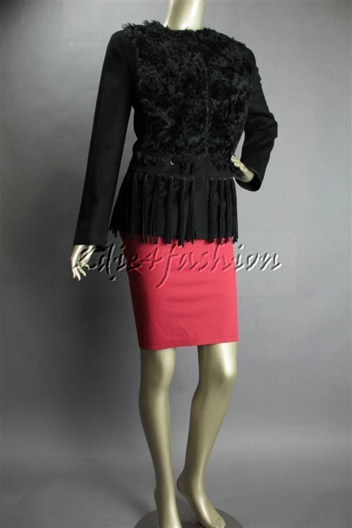 Giacca di lana con frange Prada nuova con etichette PRADA in pelle scamosciata nera 42 8