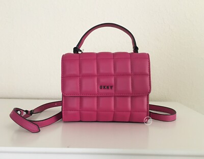 New DKNY Queenie Top Handle Crossbody Quilted Chain  Handbag Pink