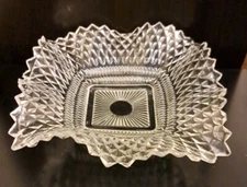 Vintage Diamond Point Ruffled Sawtooth Edge Candy Dish Ashtray Clear Glass