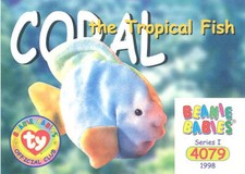 TY Beanie Babies BBOC Card - Series 1 Common - CORAL the Tropical Fish - NM/Mint