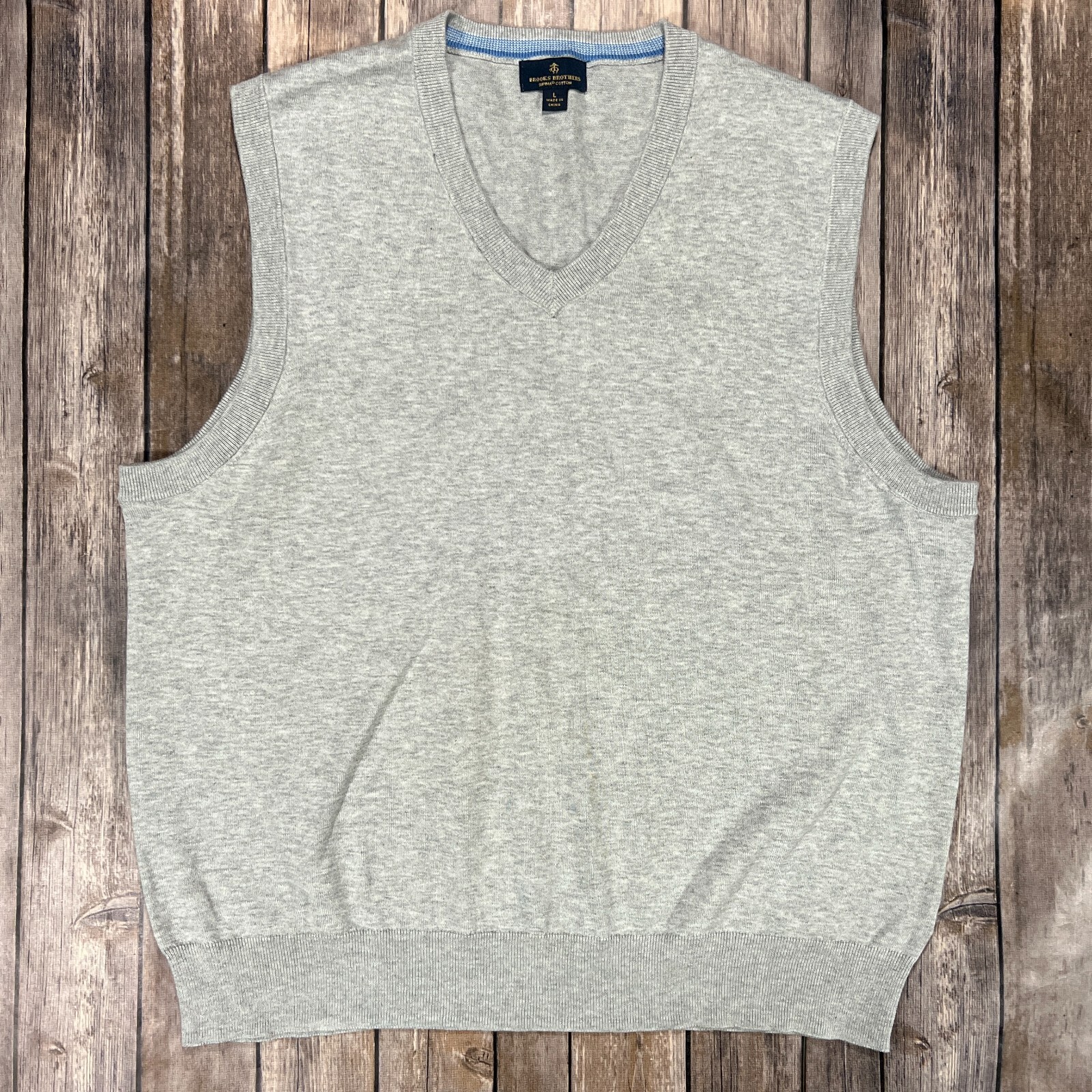 Brooks Brothers Supima Cotton Sweater Vest V-Neck Knit Pullover Large Mens Grey