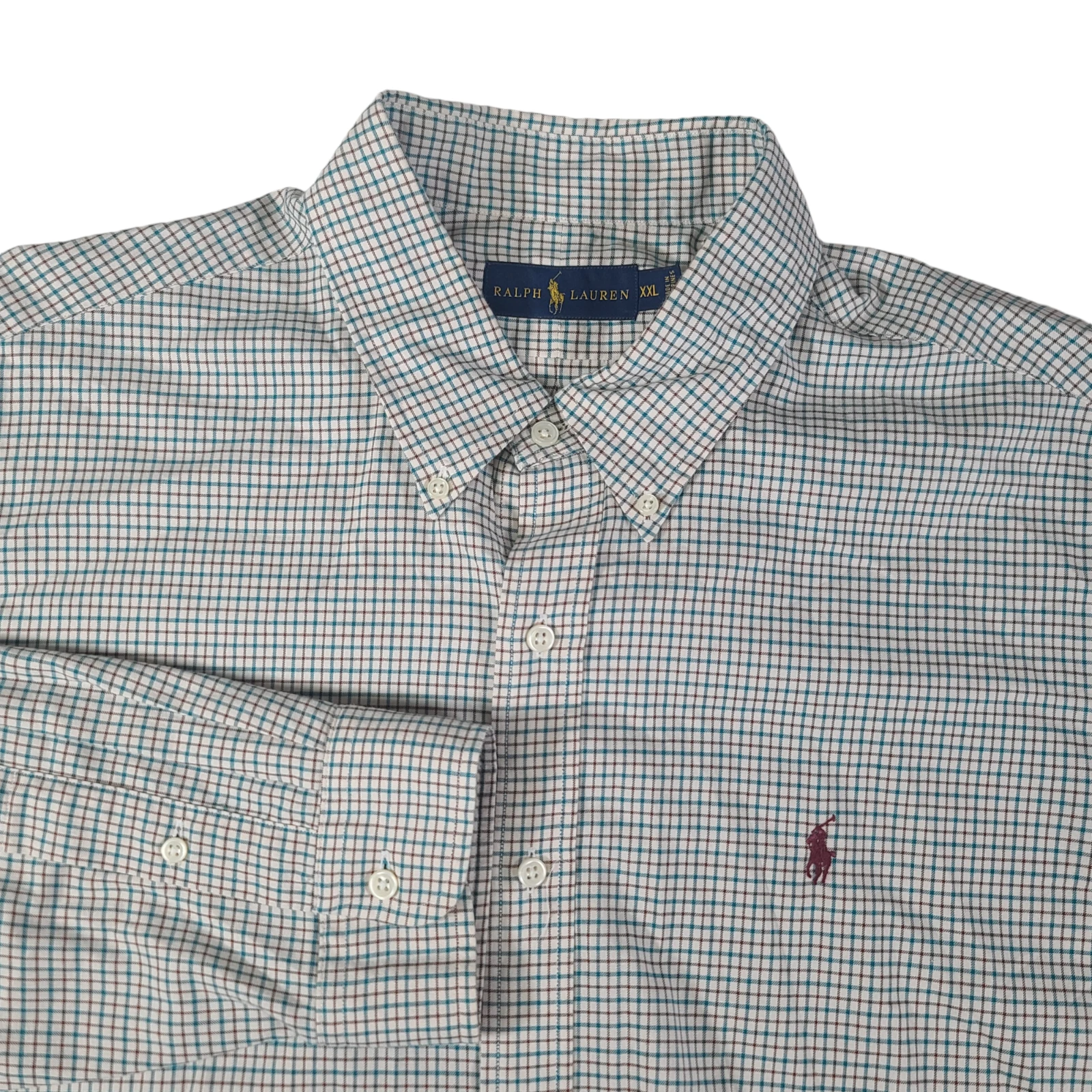 Ralph Lauren Blue Shirt Men Large XXL Blue Green Pony Long Sleeve Preppy Casual