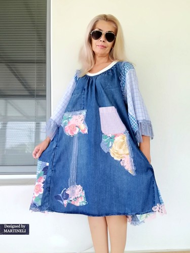 PLUS SIZE DENIM DRESS 4X MAXI EMBROIDERED KAFTAN DRESS MIDI FLORAL SUMMER DRESS - Picture 6 of 14
