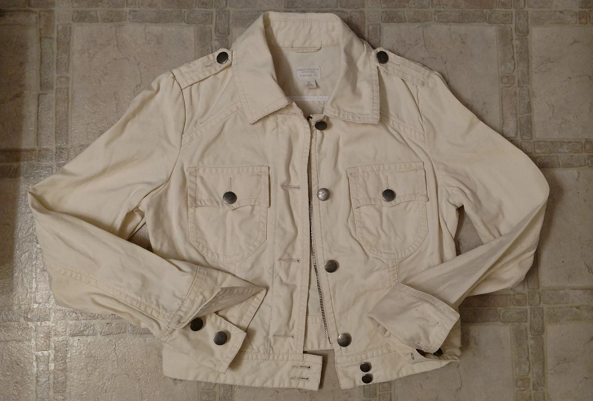 American Eagle Denim Jean Jacket Small White Cream Ivory Zip Button coat eBay