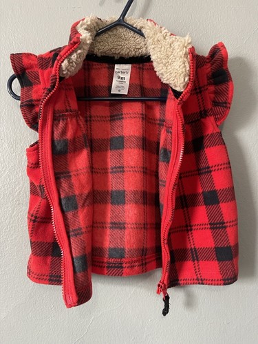 Carter's Baby Girls 3-Piece Cozy Soft Plaid Fleece Vest Set Red White Black 9 M - Picture 5 of 14
