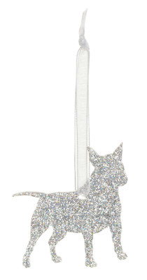 Miniatur Bullterrier Style A Glitzer Weihnachtsdeko - 11 Farbauswahl.