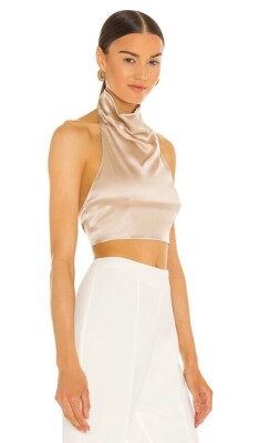 Amanda Uprichard Kaye Top Bone Beige Silk Tie Back Crop L NWOT $202 | eBay