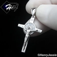 MEN WOMEN SOLID 925 STERLING SILVER CZ JESUS CHRIST CROSS CRUCIFIX PENDANT*SP480
