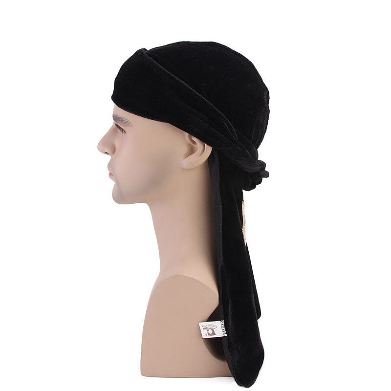 Men Velvet Chinese Dragon Turban Durag Hair Loss Hat Headwear