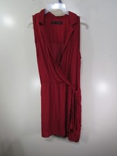 Womens Zara Basic Dress Size S Red V Front Sleeveless Wrap Style Tie Belt