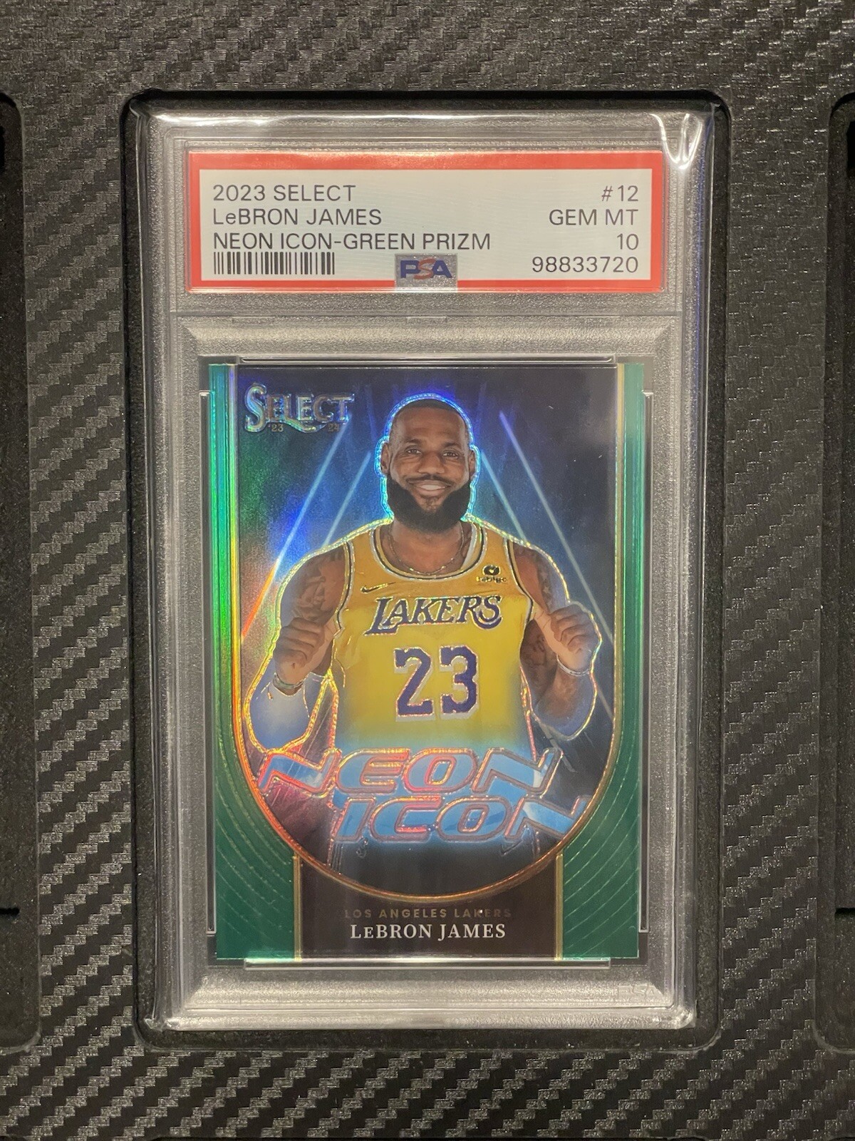 2023 PSA 10 LeBron James #12 Neon Icons Green Prizm Insert Panini Select NBA