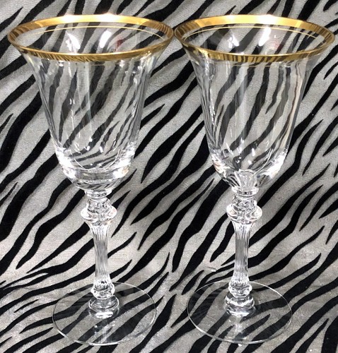 2 Tiffin Franciscan SATURN Clear Crystal Water Goblets w/Gold Trim & Gold Band - Picture 6 of 6