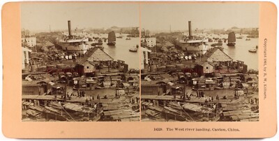 China Kanton Der Landung Von West River 1901 Foto Stereo Vintage Albumin