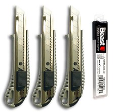 SET 3 Stück Alu-Cuttermesser 18mm + 10 Ersatzklingen