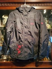 MOUNTAIN HARDWEAR Girls Winter Jacket Large Black Pink Flowers Excellent Used