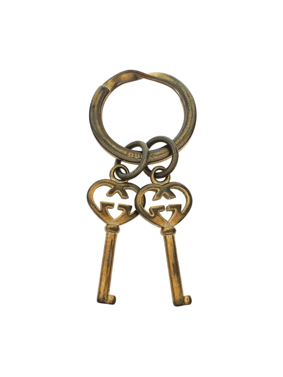 Gucci GG Heart Shaped Key Motif Keyring chain Bag Charm Gold GG