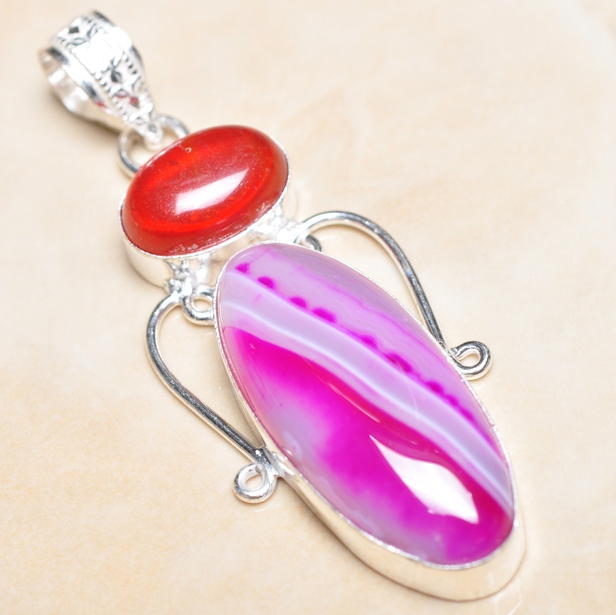 Pendentif En Argent 925 Et Agate Du Botswana - Pierre Naturelle, Fabrication Artisanale - 2,75 Pouces - Neuf