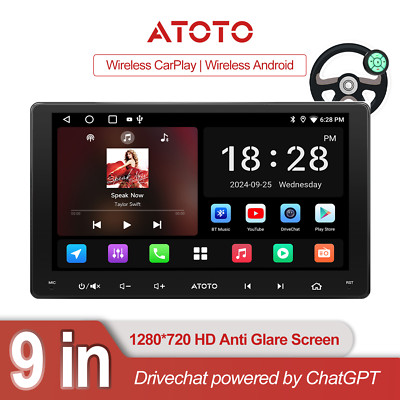 ATOTO Double DIN 9'' 2G+32G Car Stereo Wireless Carplay Android Wifi Radio w/ RWC