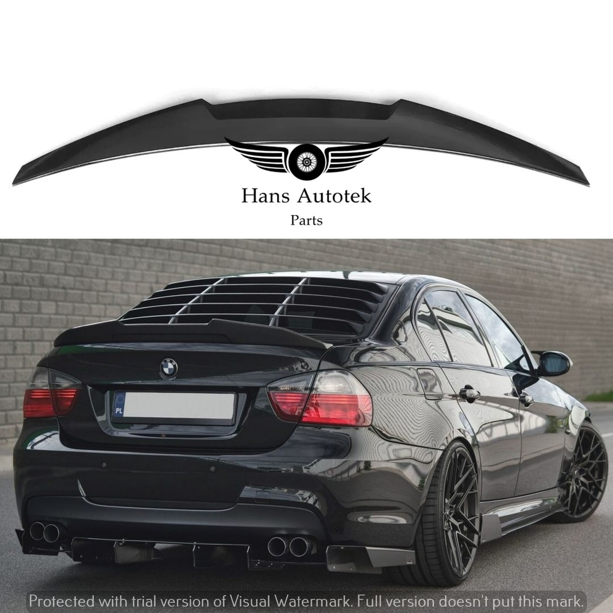Alerón Trasero Estilo Ducktail PSM Para BMW Serie 3 E90 Sedán 2005-2012 | Color Negro Brillante, Incluye Cinta Adhesiva