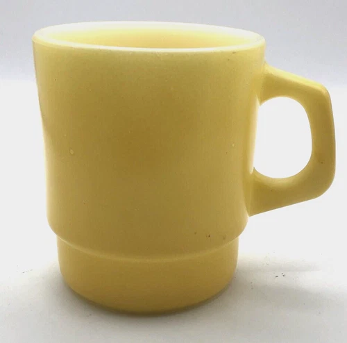 Vintage D HANDLE Anchor Hocking Fire King Stacking Coffee Mugs BRIGHT Yellow