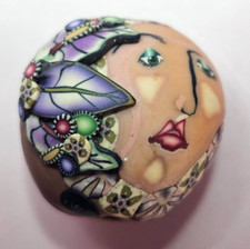 Artisan Sculpted Bead 3D Cane Polymer Clay Woman Signed KLEW