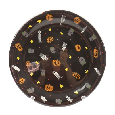 Marcia Hostetter Halloween Ceramic 10'' Pumpkin Ghost Plate Marblehead MA - RARE
