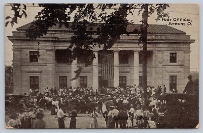 1911 Athens, Ohio Library Antique Postcard Rally, U.S. Flag Classic Cars
