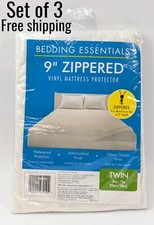 Bedding Essentials 9 inch Zippered Vinyl Mattress Protector White Twin Set of 3