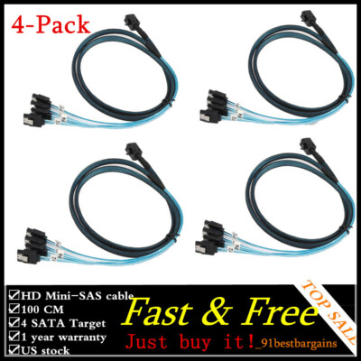 Internal HD Mini SAS SFF-8643 to 4 SATA Forward Breakout Cab 3.3Ft 4-pack/lot US