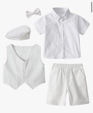 A  J Design Baby Toddler Boy Christening Baptism 4T - 4-5 y/o- 5 Pc Set