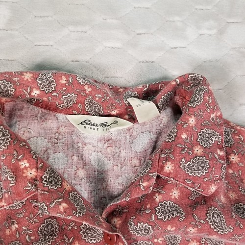Women's Eddie Bauer Linen Button Up Shirt Sz Lg Paisley Short Sleeve - Picture 6 of 11