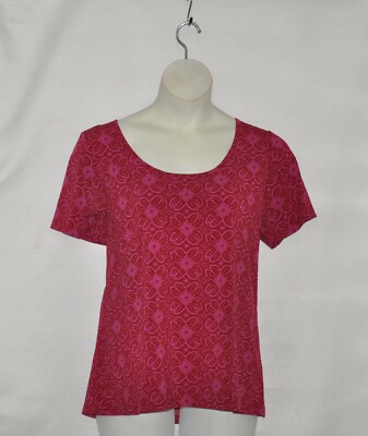 Linea by Louis Dell'Olio Mosaic Print Short Sleeve Knit Top Size 1X Red