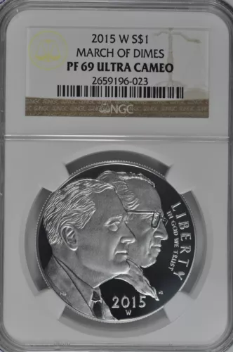 2015 W March of Dimes Proof Silver Dollar NGC PF69 UC Brown Label