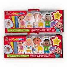 2 Sets Cocomelon Bath Playtime Activity: 16 Foam Pieces, 6 Bath Crayons, 2 Bags
