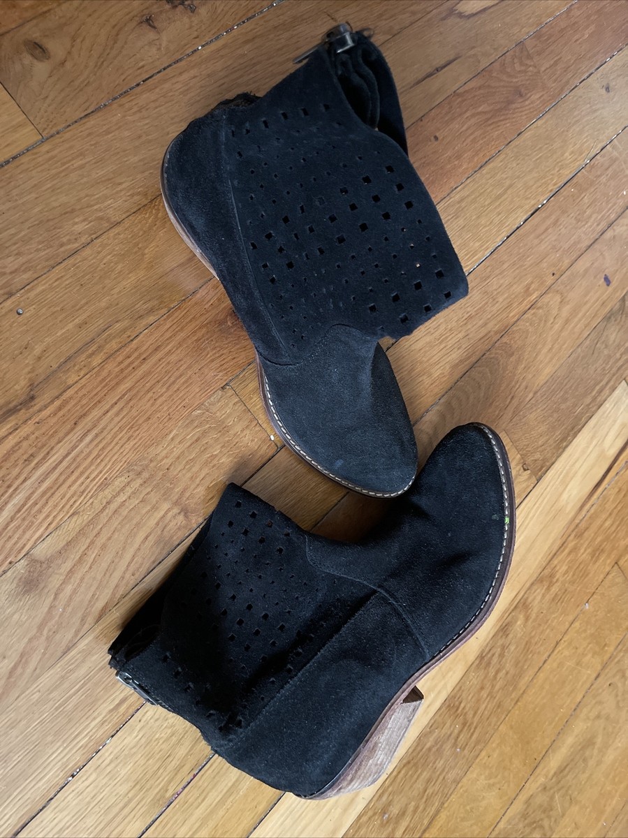 Adam Tucker Black Suede Leather Perforated Ankle Boots Back Zip