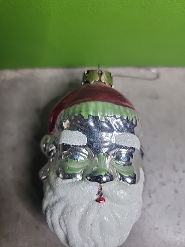 Vintage Santa Head Face Mercury Glass/ Mica Christmas Ornaments W. Germany 3in - Picture 2 of 8