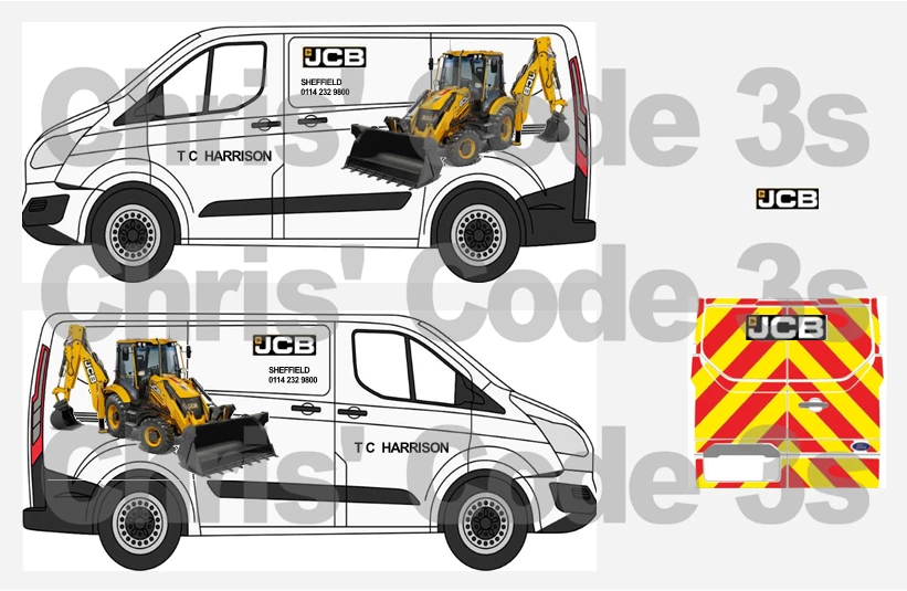 Code 3 Adhesive Vinyl Decal - Suit 1/76 Oxford Diecast Transit Custom - JCB