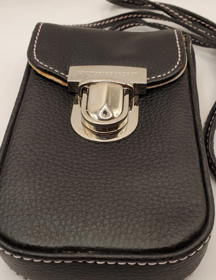Victoria's Secret Bandolera Soporte para Teléfono Negro Cuero Hebilla Cartera 3"x1"x6" Foto 2 de 4