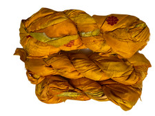 100g Recycled Sari Silk Ribbon Yarn Yellow Orange shades