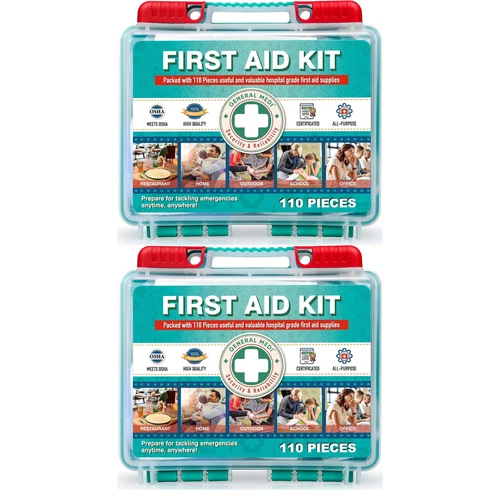 2 PACK- General Medi 220 Pieces Small First Aid Kit - HardCase First Aid Box