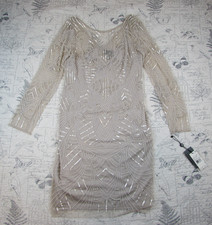 NEW 279 Adrianna Papell Illusion beaded pearl long slv cocktail sheath dress 10