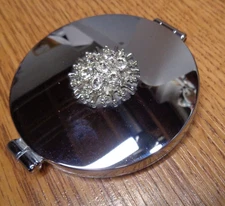 Vtg JANEKE Made in ITALY Double Mirror RHINESTONE Silvertone Purse Compact 3.5"