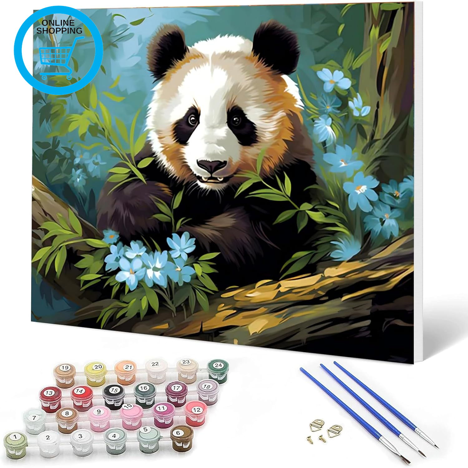 DIY Panda Paint by Numbers for Adults Kids-Animal Canvas Oil Painting Kit for Ad