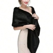 Lady Fluffy Faux Fur Shawl Elegant Bridal Dress Wrap Shawl Plush Warm Shrug Cape