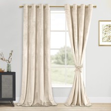 DWCN Beige Velvet Curtains 120 inches Long - Room Darkening Noise Absorb Tiea...
