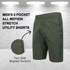 BLUE ROCK MEN S 6-POCKET ALL MOTION STRETCH UTILITY SHORTS - SIZE: 40 - OLIVE